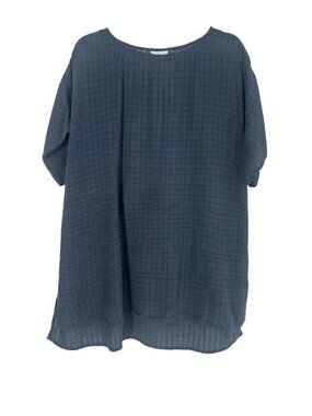 J Jill Tunic Large Blue Cotton Gauze Dolman Sleeve Grid Texture Minimalist Top